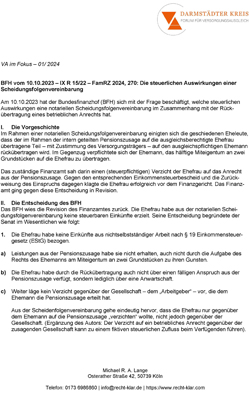 Die steuerlichen Auswirkungen einer Scheidungsfolgenvereinbarung